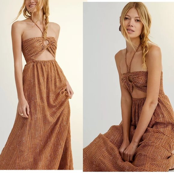 Faithfull Cut-Out Linen Midi Dress new with tag  US size 12 - Picture 4 of 7